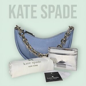 Kate Spade NY Smile  Crossbody+Bridget Mirror Metallic Silver Slim Card Holder